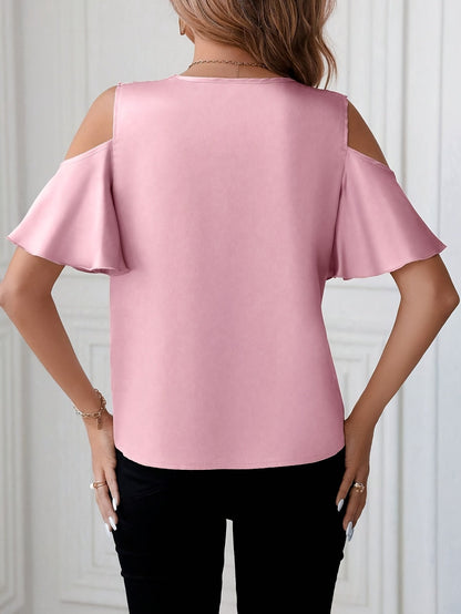 Elegant Off-the-Shoulder Blouse with Lace Details - Lightweight & Versatile 3
