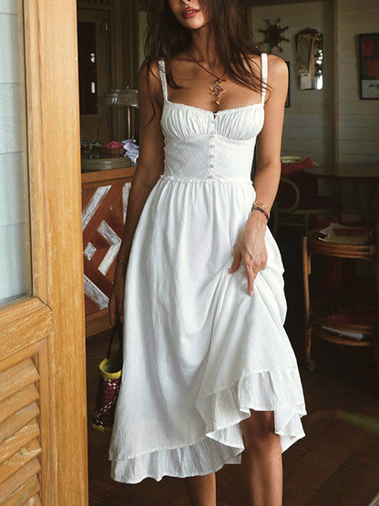 Elegant Ruffle Hem Midi Dress - Cotton Blend Wedding Guest Dress 4