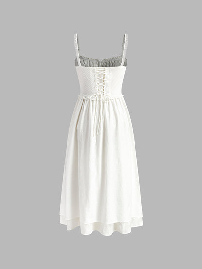 Elegant Ruffle Hem Midi Dress - Cotton Blend Wedding Guest Dress 6