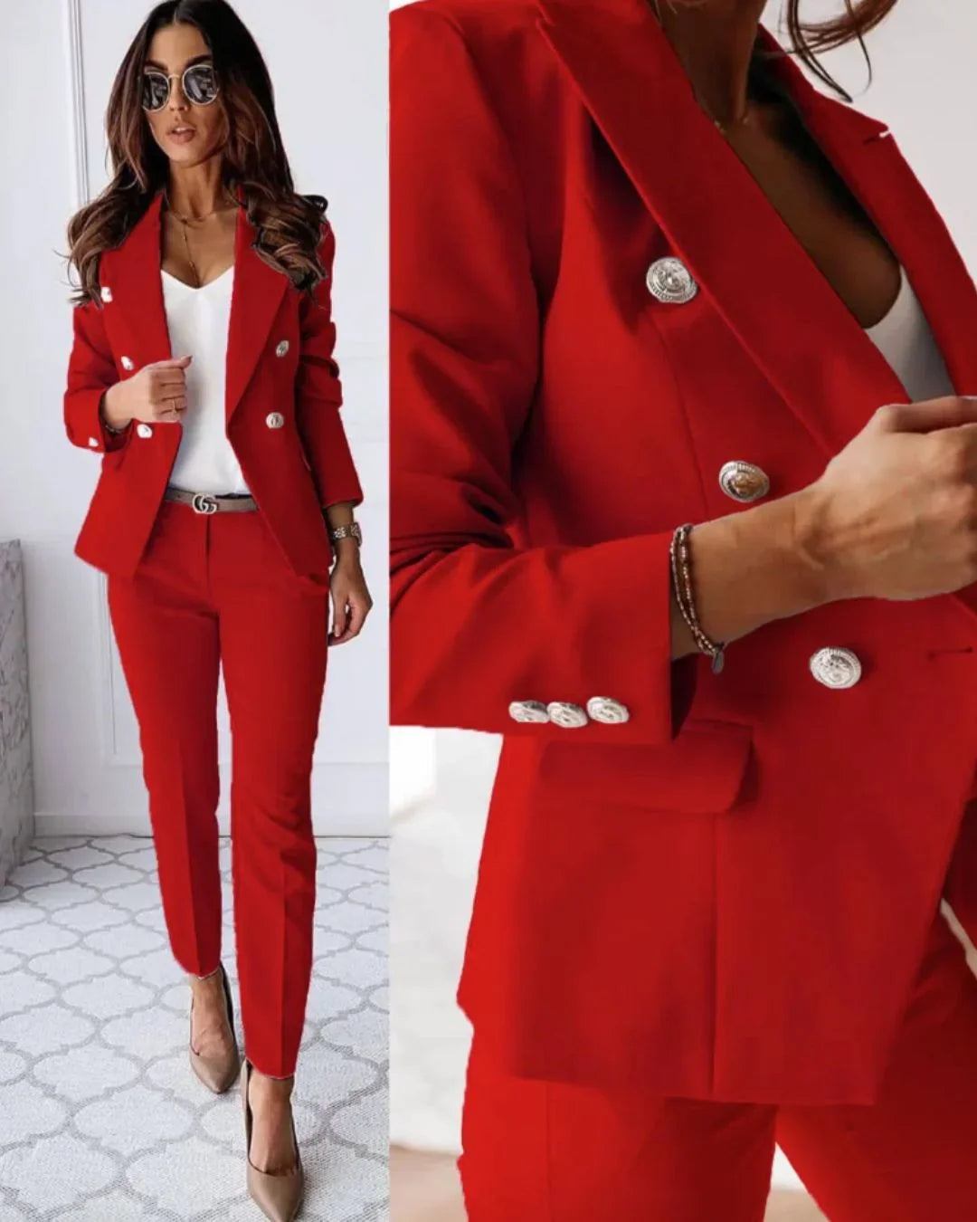 Elegant Tailored Suit Set - Double-Breasted Blazer and Pants for Business Wear 2