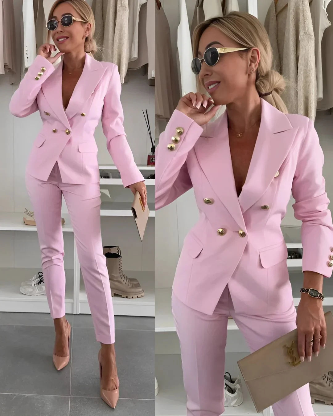 Elegant Tailored Suit Set - Double-Breasted Blazer and Pants for Business Wear 3
