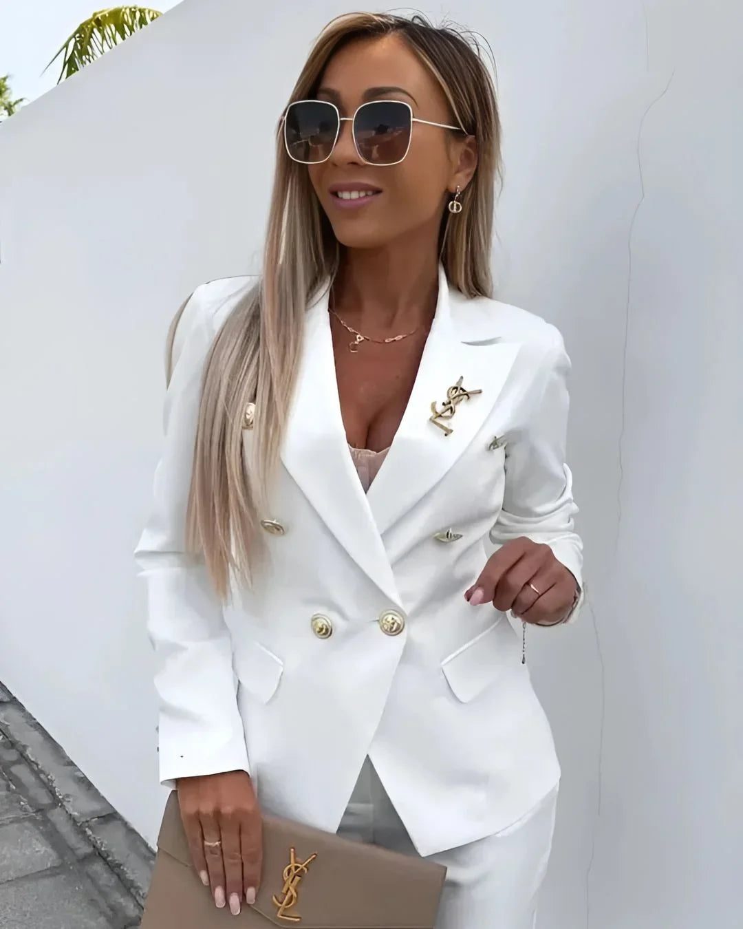 Elegant Tailored Suit Set - Double-Breasted Blazer and Pants for Business Wear 8