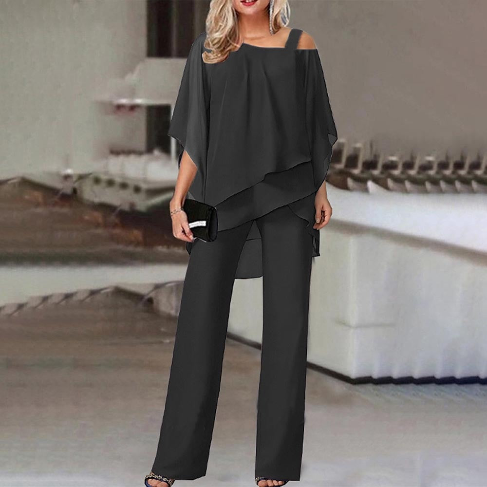 Elegant Two-Piece Jumpsuit Set with Cold Shoulder Design - Soft, Breathable Fabric 2