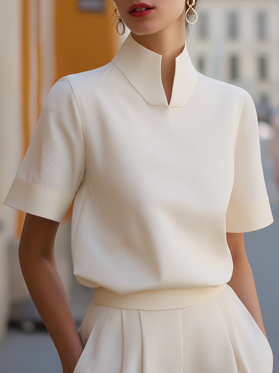 ElevateEase - Stand Collar Minimalist Structured Blouse with Relaxed Fit 0