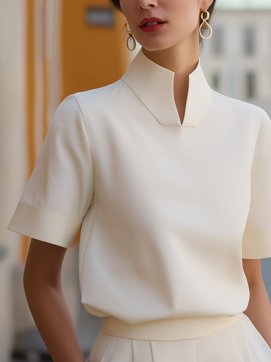 ElevateEase - Stand Collar Minimalist Structured Blouse with Relaxed Fit 1