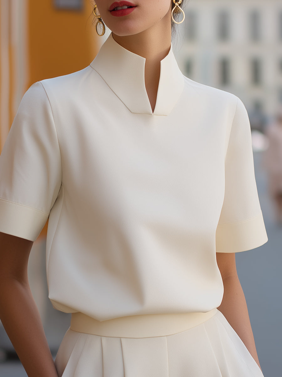 ElevateEase - Stand Collar Minimalist Structured Blouse with Relaxed Fit 2