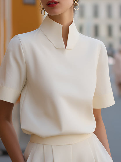 ElevateEase - Stand Collar Minimalist Structured Blouse with Relaxed Fit 2