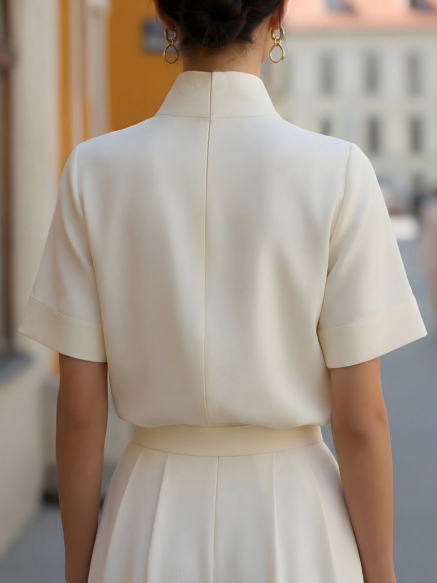 ElevateEase - Stand Collar Minimalist Structured Blouse with Relaxed Fit 3