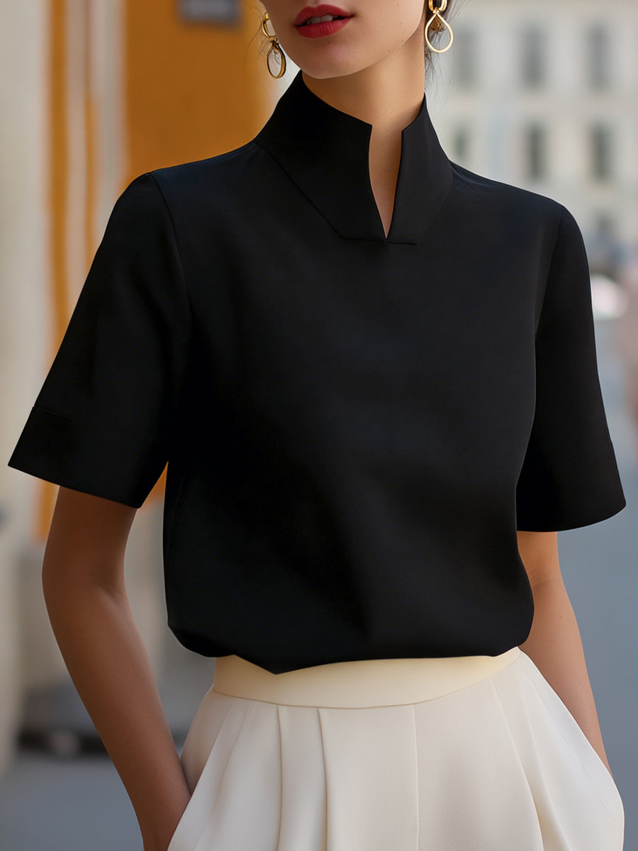 ElevateEase - Stand Collar Minimalist Structured Blouse with Relaxed Fit 4