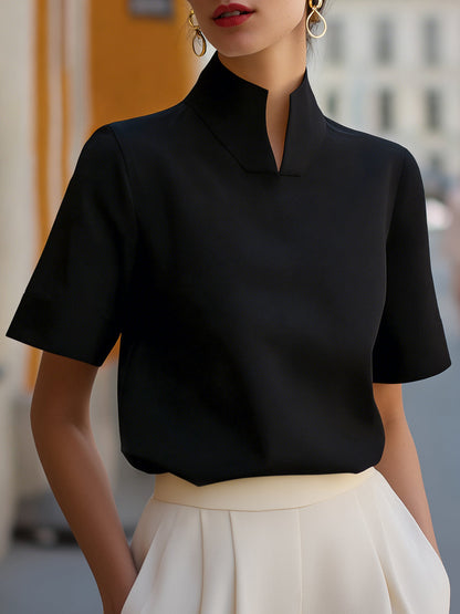 ElevateEase - Stand Collar Minimalist Structured Blouse with Relaxed Fit 4