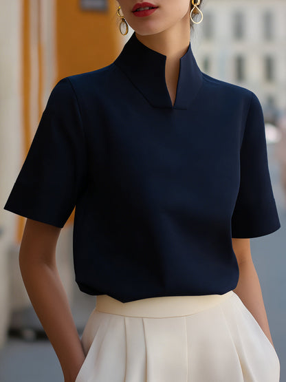 ElevateEase - Stand Collar Minimalist Structured Blouse with Relaxed Fit 5