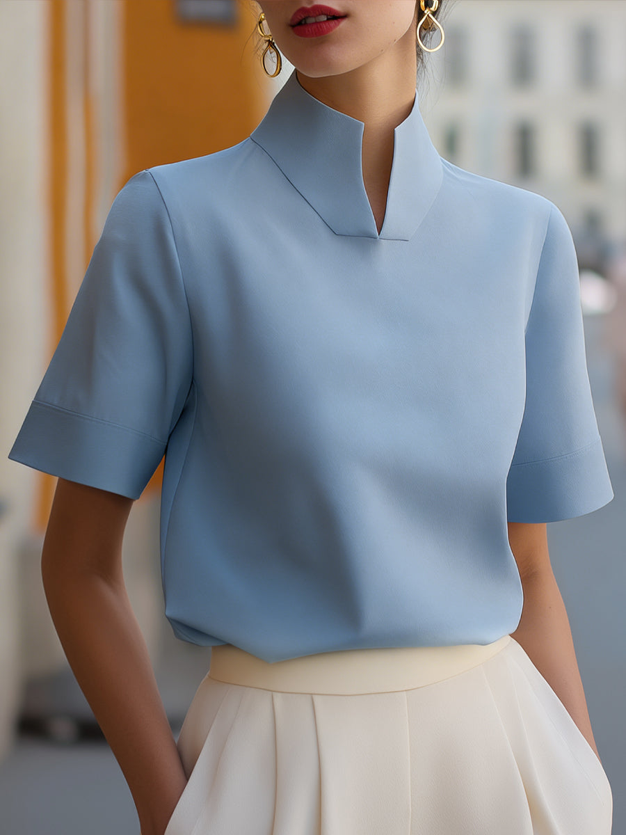 ElevateEase - Stand Collar Minimalist Structured Blouse with Relaxed Fit 6