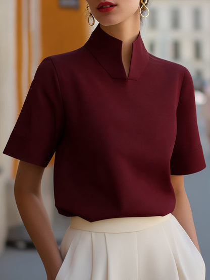 ElevateEase - Stand Collar Minimalist Structured Blouse with Relaxed Fit 7