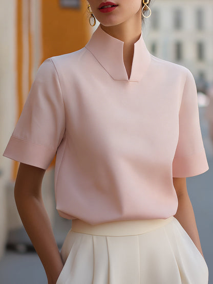 ElevateEase - Stand Collar Minimalist Structured Blouse with Relaxed Fit 8