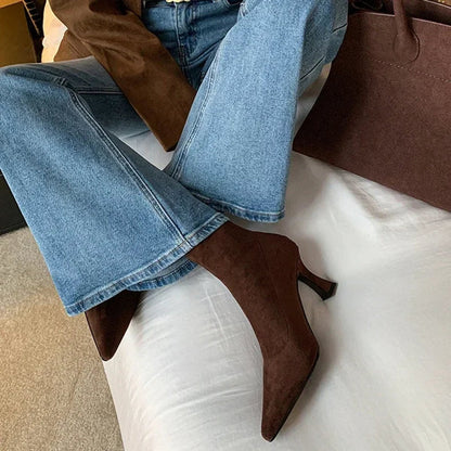 Ella - Pointed Toe Sock Ankle Boots with Kitten Heel for Comfortable Elegance 1