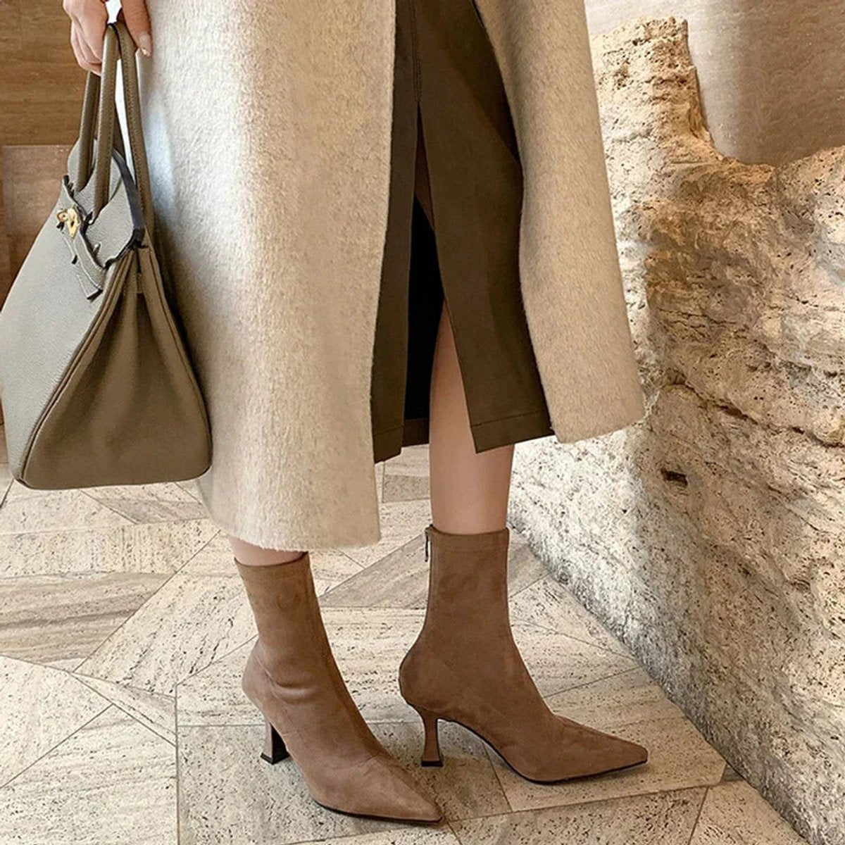 Ella - Pointed Toe Sock Ankle Boots with Kitten Heel for Comfortable Elegance 4
