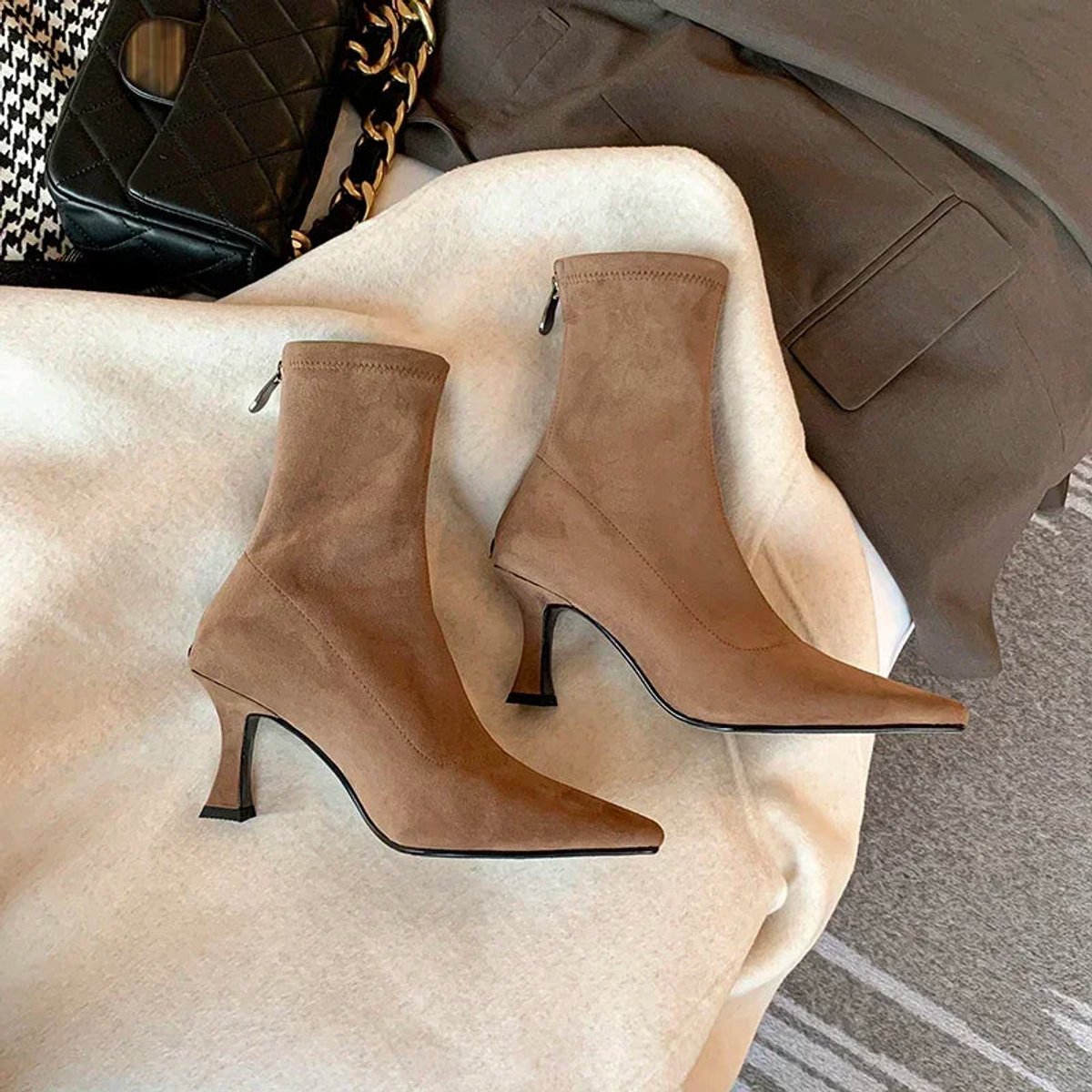 Ella - Pointed Toe Sock Ankle Boots with Kitten Heel for Comfortable Elegance 5