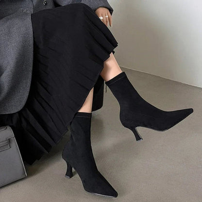 Ella - Pointed Toe Sock Ankle Boots with Kitten Heel for Comfortable Elegance 6