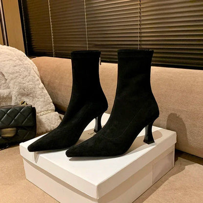 Ella - Pointed Toe Sock Ankle Boots with Kitten Heel for Comfortable Elegance 7
