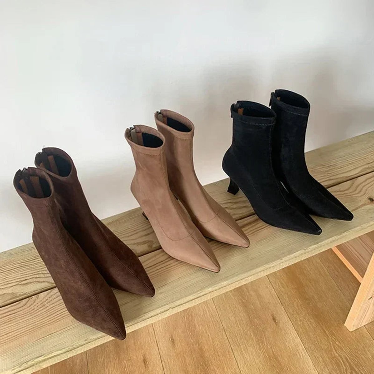 Ella - Pointed Toe Sock Ankle Boots with Kitten Heel for Comfortable Elegance 8