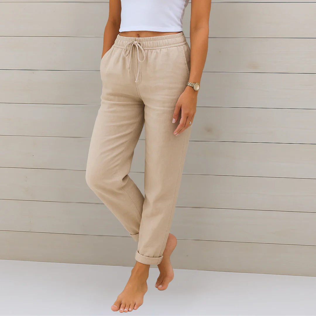 Ellaine - White Linen Pants with Stretch for Effortless Style and Comfort 0