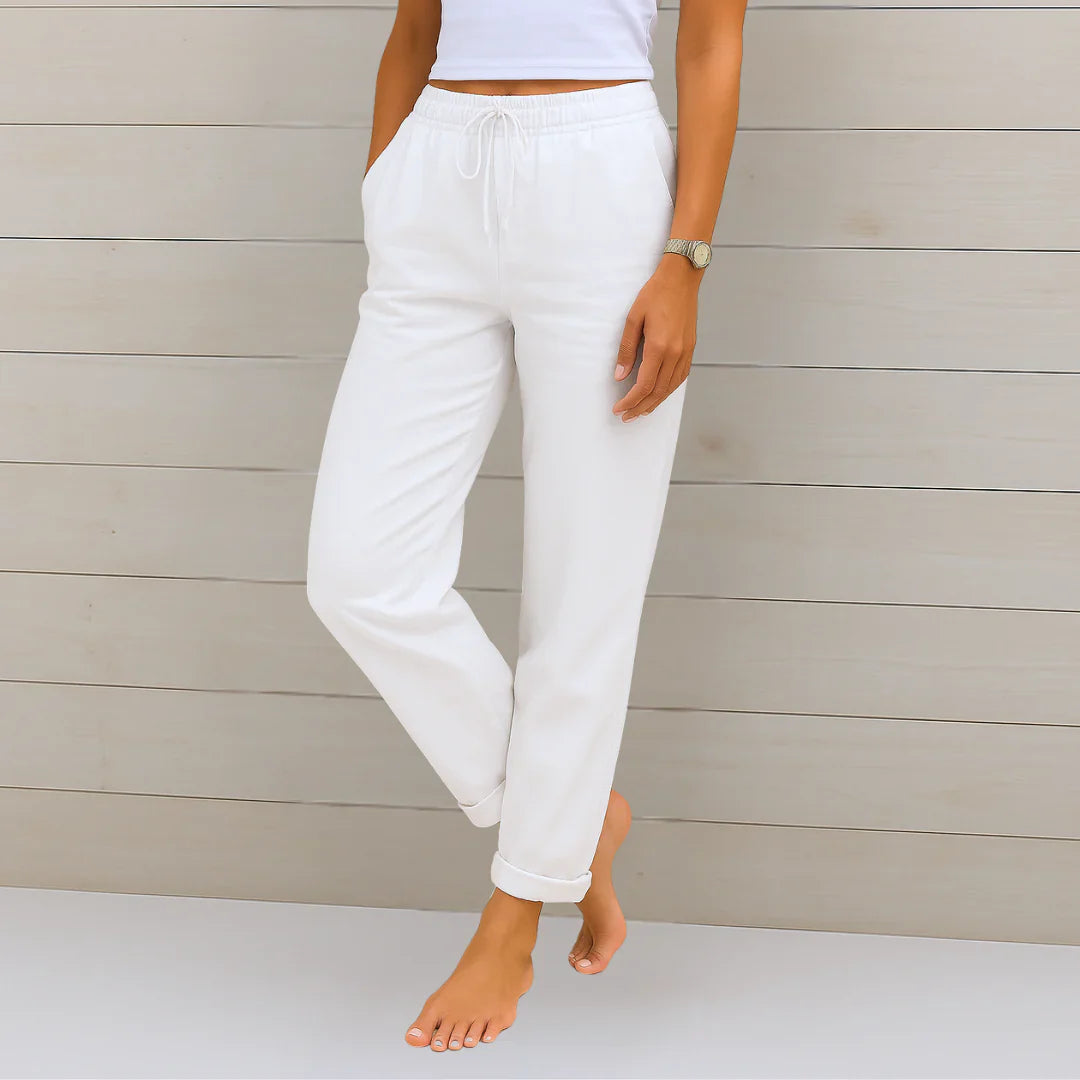 Ellaine - White Linen Pants with Stretch for Effortless Style and Comfort 1