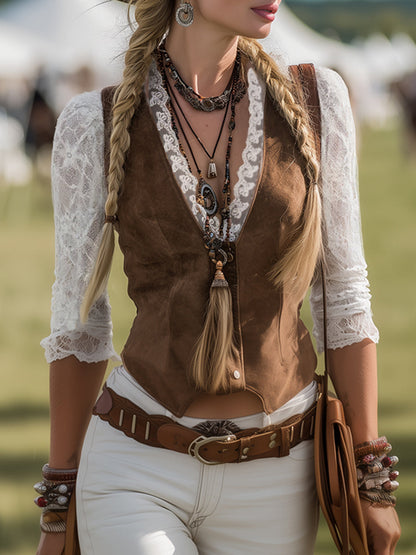 Elowen - Western Lace Long Sleeve Blouse with Elegant Detailing 0