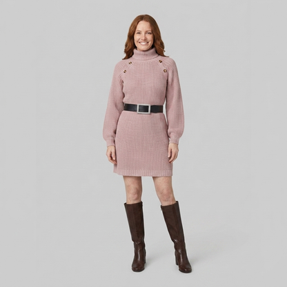 Elysia Knit Sweater Dress - Cozy A-Line Turtle Neck Dress for All Seasons 0