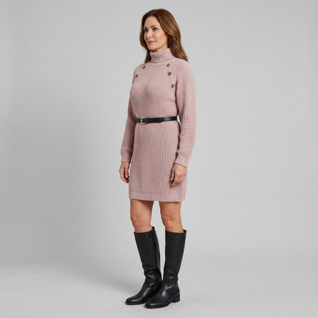 Elysia Knit Sweater Dress - Cozy A-Line Turtle Neck Dress for All Seasons 2