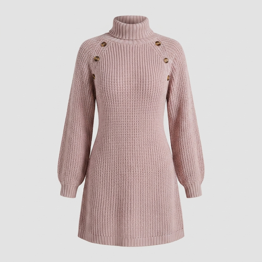 Elysia Knit Sweater Dress - Cozy A-Line Turtle Neck Dress for All Seasons 4
