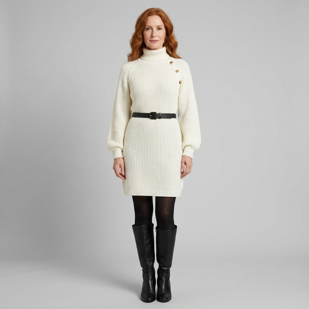 Elysia Knit Sweater Dress - Cozy A-Line Turtle Neck Dress for All Seasons 7