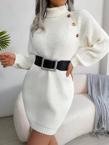 Elysian Knit Dress - Soft Acrylic A-Line Dress with Turtle Neck and Long Sleeves 2
