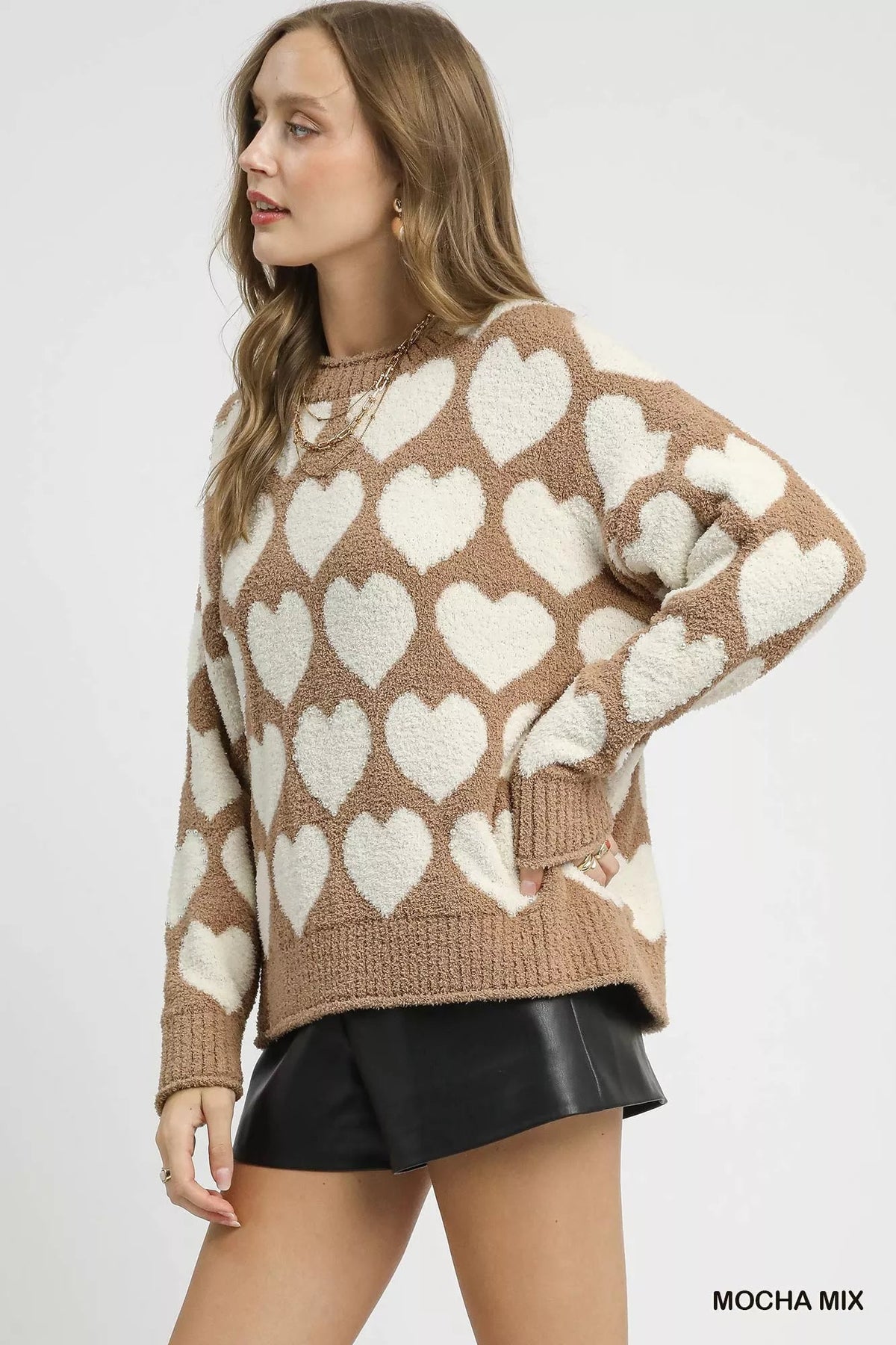 Ember Oversized Sweater with Heart Pattern and Pearl Accents for Cozy Style 1