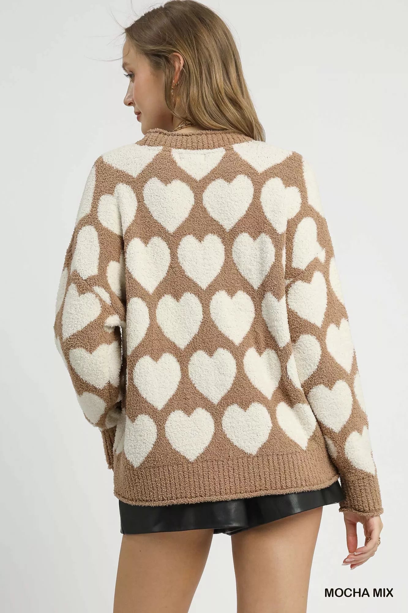 Ember Oversized Sweater with Heart Pattern and Pearl Accents for Cozy Style 2