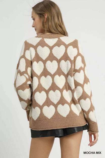 Ember Oversized Sweater with Heart Pattern and Pearl Accents for Cozy Style 2