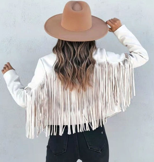 Evelyn Suede Cropped Moto Jacket with Fringe Detail for Edgy Style 1