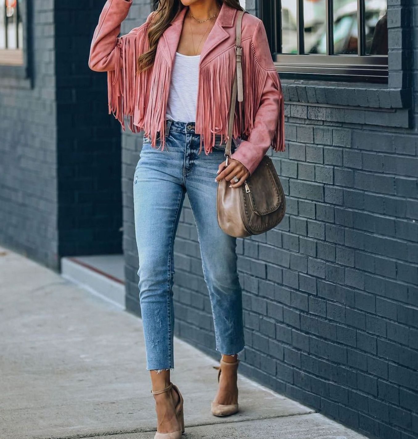 Evelyn Suede Cropped Moto Jacket with Fringe Detail for Edgy Style 2