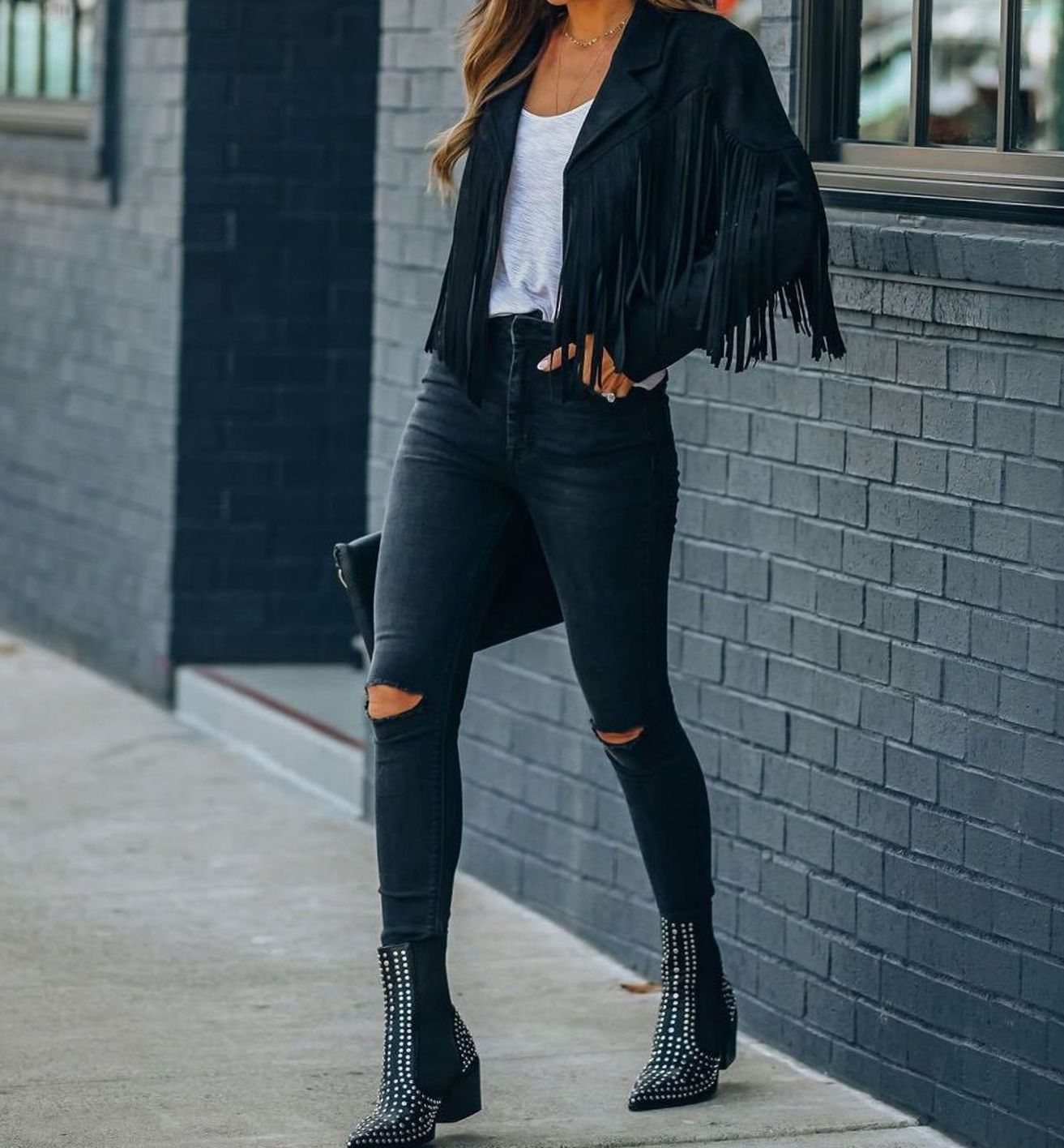Evelyn Suede Cropped Moto Jacket with Fringe Detail for Edgy Style 3