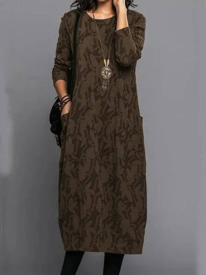 Everyday Elegance - Long Sleeve Floral Midi Dress with Pockets & Relaxed Fit 4