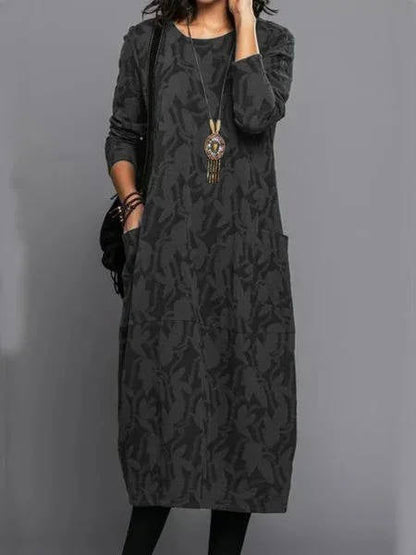 Everyday Elegance - Long Sleeve Floral Midi Dress with Pockets & Relaxed Fit 5