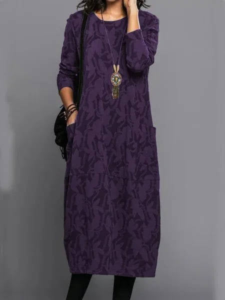 Everyday Elegance - Long Sleeve Floral Midi Dress with Pockets & Relaxed Fit 6