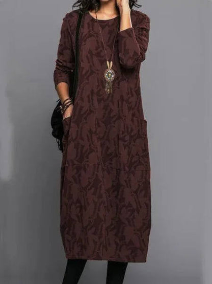 Everyday Elegance - Long Sleeve Floral Midi Dress with Pockets & Relaxed Fit 7