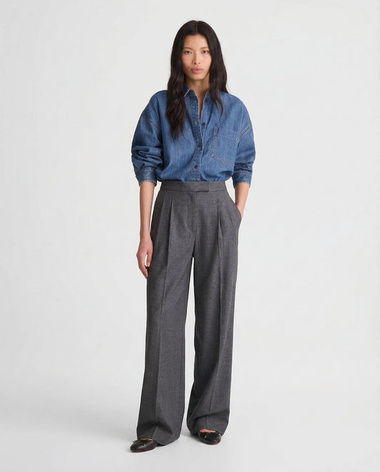 Firenze Wide Leg Pants with Draped Design and High-Waisted Fit 0