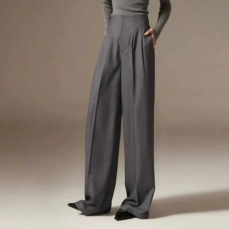 Firenze Wide Leg Pants with Draped Design and High-Waisted Fit 3