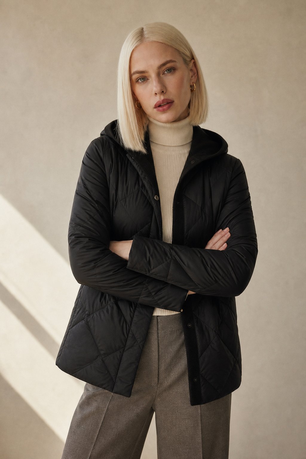 Fjorda Lightweight Down Jacket with Knit Hood and Heart-Quilt Design 2