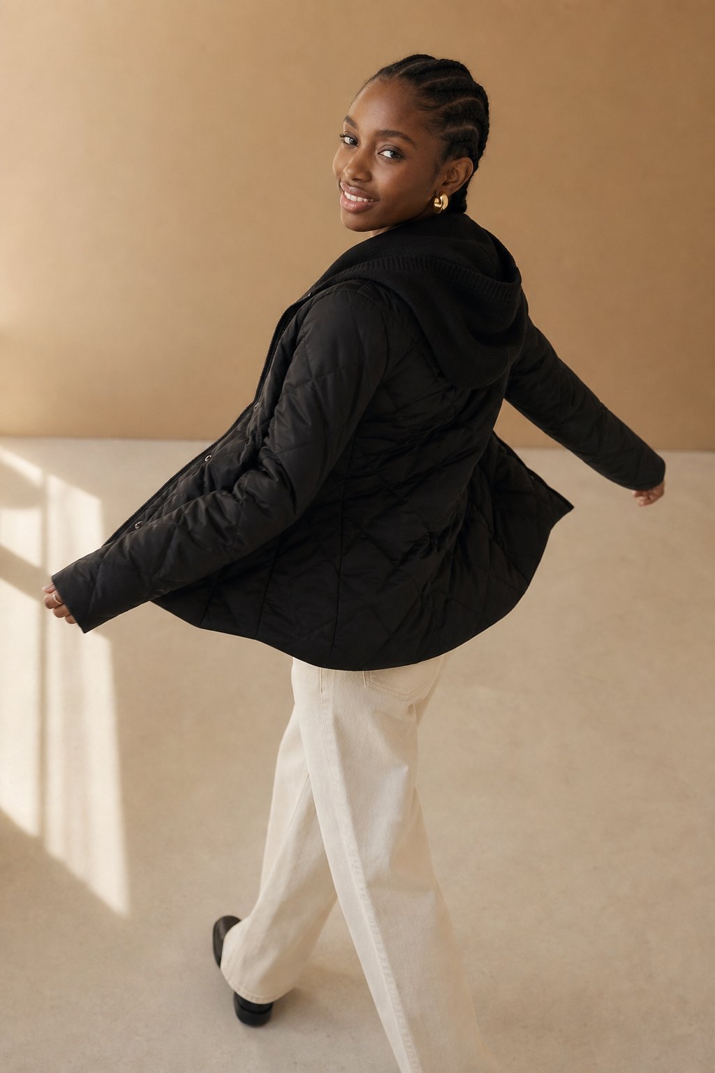 Fjorda Lightweight Down Jacket with Knit Hood and Heart-Quilt Design 3