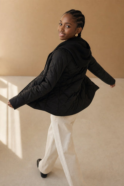 Fjorda Lightweight Down Jacket with Knit Hood and Heart-Quilt Design 3
