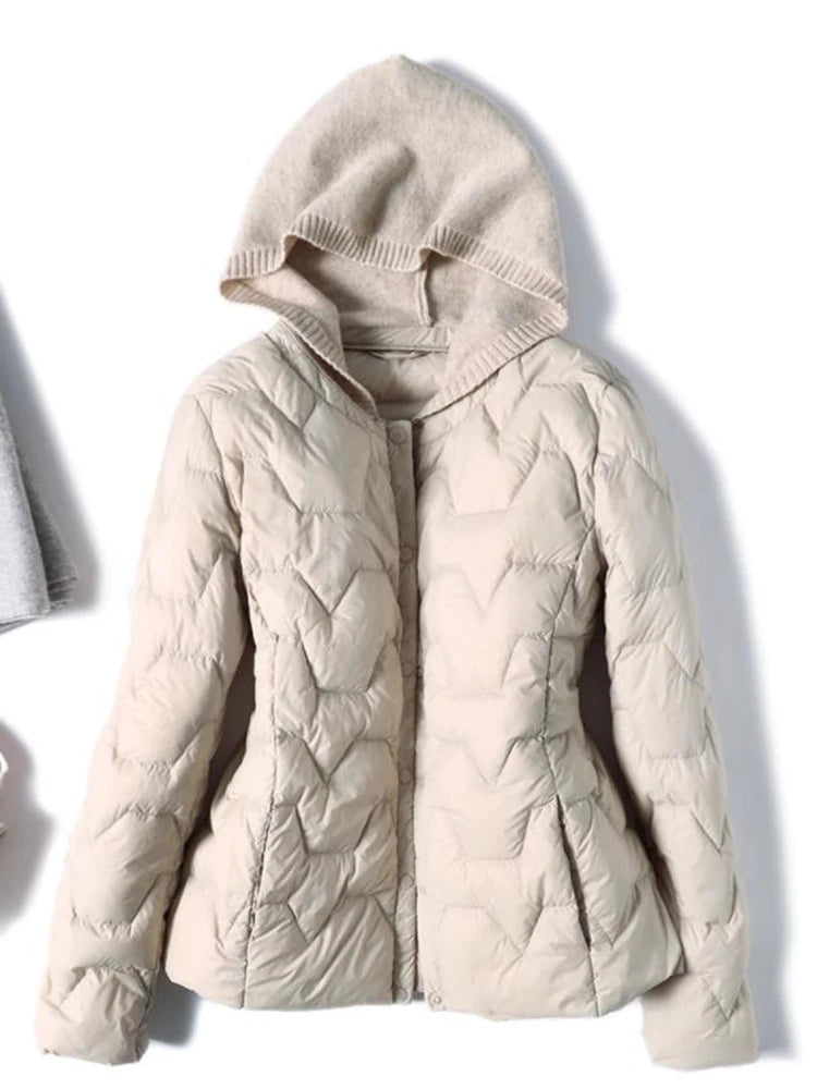 Fjorda Lightweight Down Jacket with Knit Hood and Heart-Quilt Design 4
