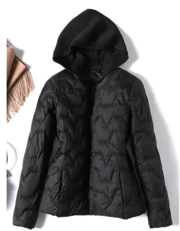 Fjorda Lightweight Down Jacket with Knit Hood and Heart-Quilt Design 5