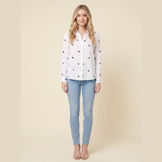 Flora | Women's Top Cotton Linen, Casual Long Sleeve Blouse 0